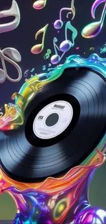 Vibrant abstract record with colorful musical notes in splash art style.