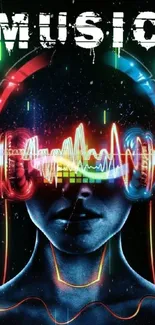 Dynamic wallpaper with colorful headphones and sound waves.