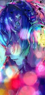 Colorful illustration of a person immersed in music with vibrant notes.