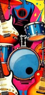Colorful musical instruments art wallpaper for mobile.