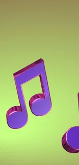 Vibrant wallpaper with 3D musical notes on lime green background.