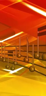 3D musical notes in orange and yellow hues on artistic wallpaper.