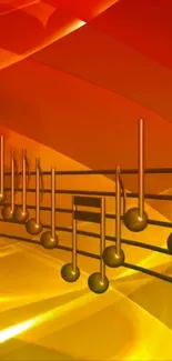 Golden musical notes on vibrant orange and yellow background wallpaper.