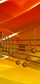 Golden musical notes on a vibrant, fiery background.