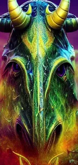 Vibrant, mystical bull artwork with colorful, intricate design for mobile wallpaper.