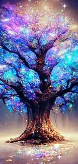 Vibrant mystical tree with colorful lights