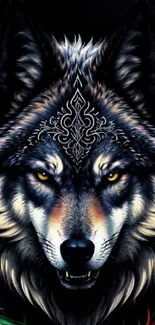 Intricate mystical wolf design with vibrant colors and detailed artistry.