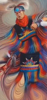 Vibrant native art showing a colorful dancer in traditional attire.