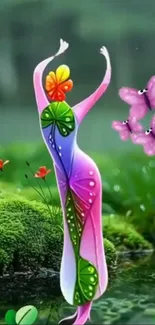 Artistic nature wallpaper with butterflies and vibrant colors.