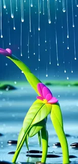 Vibrant plant in colorful rain wallpaper.