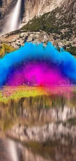 Vibrant mountain wallpaper with colorful reflection and splash art.