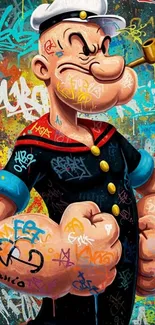Cartoon sailor character in vibrant graffiti art style