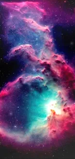 Vibrant pink and blue nebula galaxy wallpaper with a cosmic appearance.