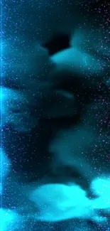 Abstract nebula design with blue hues and starry specks for phone wallpaper.