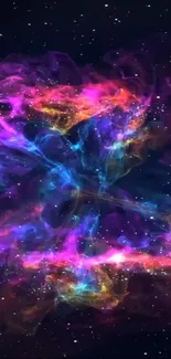 Vibrant cosmic nebula phone wallpaper with colorful gases and stars.