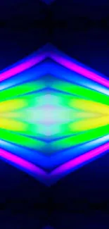 Vibrant neon abstract art with symmetrical shapes.