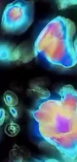 Abstract neon colors and shapes create vibrant wallpaper.