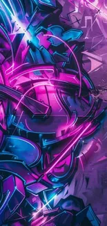Vibrant neon abstract art with purple and blue hues.