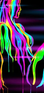 Vibrant neon abstract art wallpaper with fluid colorful shapes on a black background.