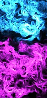 Vibrant neon abstract wallpaper with blue and pink swirls.