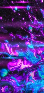 Vibrant neon abstract art with purple and blue colors.