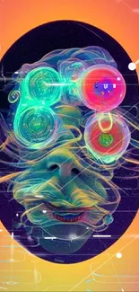 Surreal face with neon and swirling colors in abstract art wallpaper.