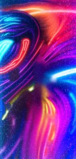 Vibrant neon abstract art wallpaper with colorful swirling patterns.