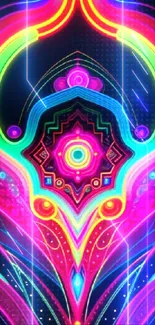 Vibrant neon abstract wallpaper with intricate patterns and bright colors.