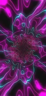 Vibrant neon abstract design in purple and teal hues.