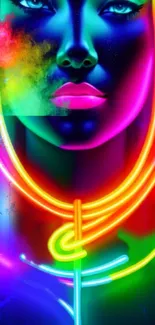 Vibrant neon abstract art featuring colorful glowing lines.