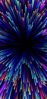 Vibrant neon abstract burst with dynamic streaks in blue, purple, and pink.