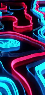 Neon abstract wallpaper with red and blue light patterns for mobile.