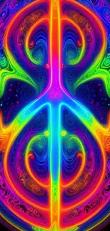 Vibrant neon abstract design with swirling patterns and bright colors.