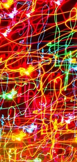 Vibrant abstract neon wallpaper with colorful lights and patterns.