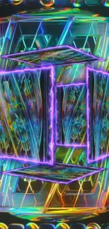 Vibrant neon abstract wallpaper with geometric design