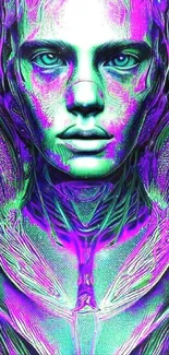 Vibrant neon abstract portrait with futuristic design.