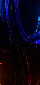 Abstract neon wallpaper with blue, red, and yellow streaks on a dark background.