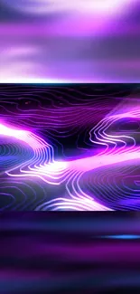 Neon abstract mobile wallpaper with vibrant purple wave patterns.