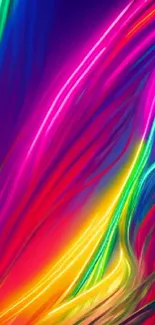 Vibrant neon abstract wallpaper with colorful light streaks.