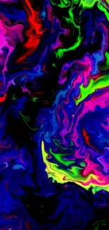 Vibrant neon abstract wallpaper with colorful swirls creating a dynamic visual effect.