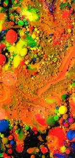 Vibrant neon abstract wallpaper with splashes of colorful paint on black background.