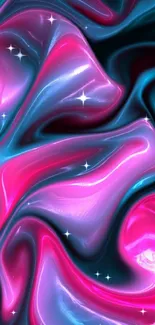 Abstract neon wallpaper with pink and blue swirls.