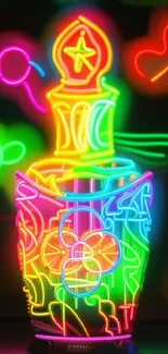 Colorful neon vase abstract wallpaper with vibrant light patterns.