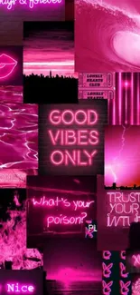 Magenta neon aesthetic wallpaper with inspirational quotes.