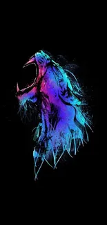 Neon animal art with vibrant colors on a dark background.