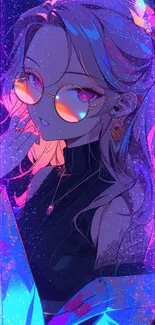 Vibrant neon anime character in colorful digital art.