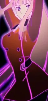 Anime character with vibrant neon glow on mobile screen.