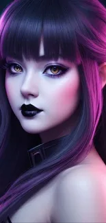 Anime girl with purple hair and neon accents