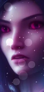 Neon anime girl with magenta eyes and glowing aura in vibrant colors.