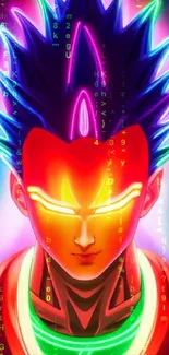 Vibrant neon anime wallpaper with glowing futuristic character.